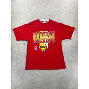 Vintage Houston Rockets T Shirt Men XL Red Locker Line Double Collar Graphic 90s